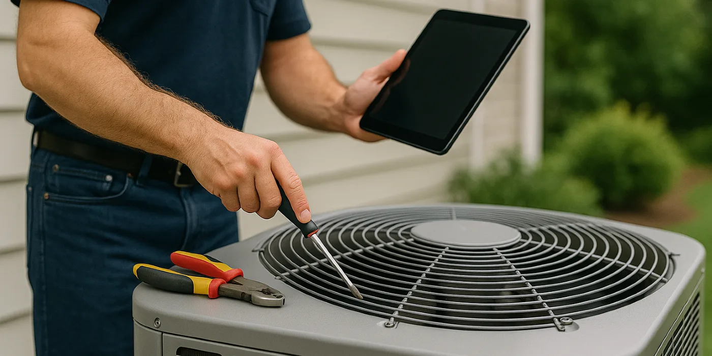 a male air conditioning technician testing an outside ac unit from Air Conditioning Repair West Lake in Austin, TX - Austin TX