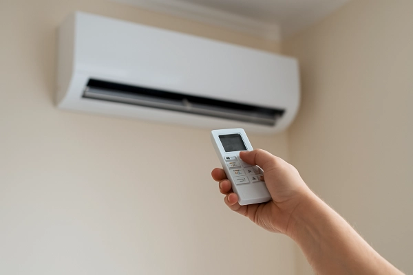 the hand of a person using an AC control remote to adjust the temperature from Air Conditioning Repair West Lake in Cedar Park, TX - Cedar Park TX