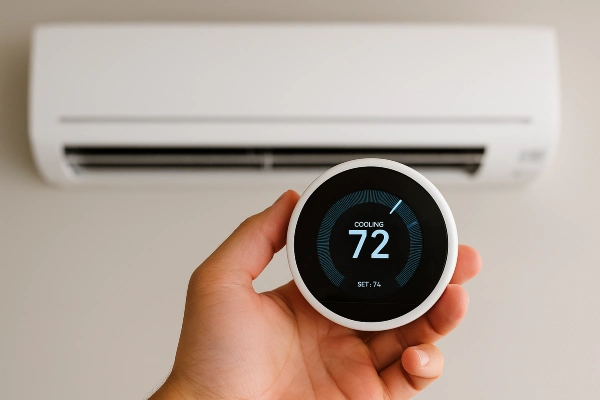 a hand holding a thermostat showing 72 degree cooling from Air Conditioning Repair West Lake in West Lake Hills, TX - Common AC Problems a hand holding a thermostat showing 72 degree cooling from Air Conditioning Repair West Lake in West Lake Hills, TX - Common AC Problems