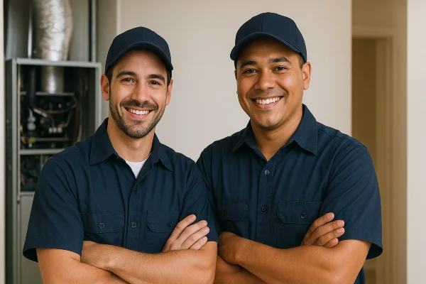 2 air conditioning technician smiling at the camera from Air Conditioning Repair West Lake in West Lake Hills, TX - Duct Cleaning Services 2 air conditioning technician smiling at the camera from Air Conditioning Repair West Lake in West Lake Hills, TX - Duct Cleaning Services
