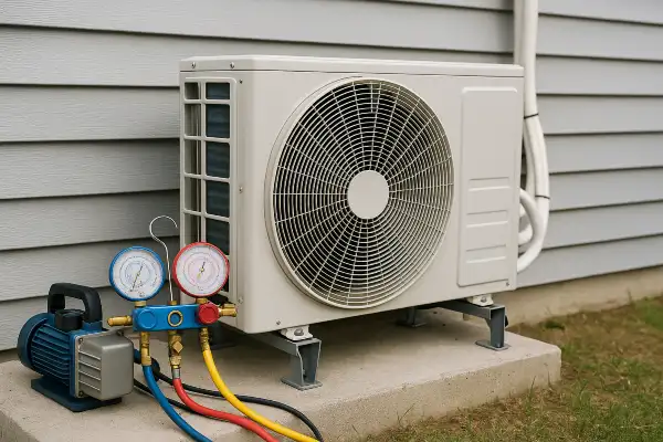 an ac unit outside with an ac manifold gauge next to it from Air Conditioning Repair West Lake in West Lake Hills, TX - Emergency Ac Repair an ac unit outside with an ac manifold gauge next to it from Air Conditioning Repair West Lake in West Lake Hills, TX - Emergency Ac Repair