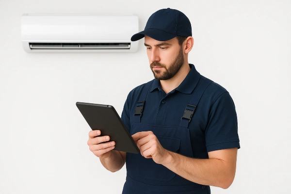 an air conditioning technician with an ipad filling out a report from Air Conditioning Repair West Lake in West Lake Hills, TX - Emergency Ac Repair an air conditioning technician with an ipad filling out a report from Air Conditioning Repair West Lake in West Lake Hills, TX - Emergency Ac Repair