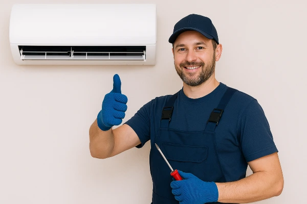 a male air conditioning technician smiling and giving a thumbs-up at the camera from Air Conditioning Repair West Lake in West Lake Hills, TX - Heating Contractors a male air conditioning technician smiling and giving a thumbs-up at the camera from Air Conditioning Repair West Lake in West Lake Hills, TX - Heating Contractors