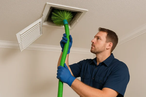 an air conditioning technician cleaning the ducts with a machine from Air Conditioning Repair West Lake in Leander, TX - Leander TX an air conditioning technician cleaning the ducts with a machine from Air Conditioning Repair West Lake in Leander, TX - Leander TX