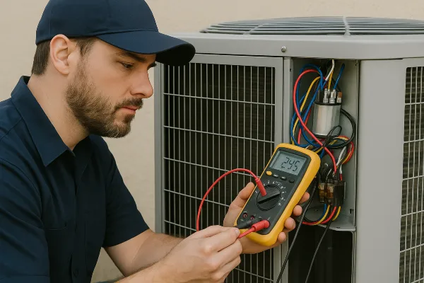 an air conditioning technician using a ac current meter from Air Conditioning Repair West Lake in West Lake Hills, TX - Residential Air Conditioning Repair an air conditioning technician using a ac current meter from Air Conditioning Repair West Lake in West Lake Hills, TX - Residential Air Conditioning Repair